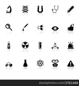 Science icons with reflect on white background, stock vector