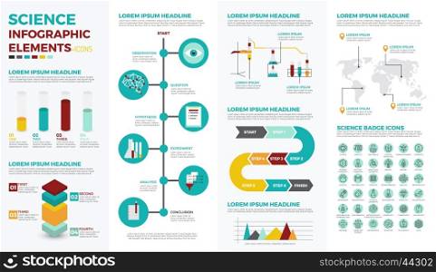 Science infographic element with illustrations and icons for data report and information presentation