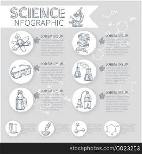 Science Infographic Set . Science sketch infographic set with chemical and school symbols vector illustration