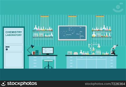 Science lab interior or laboratory room,Physics education concept, vector illustration.