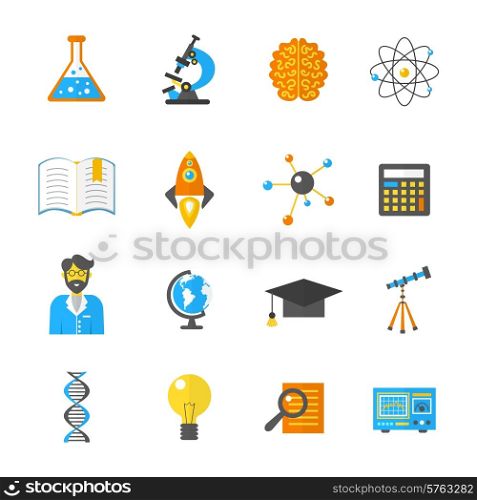 Science laboratory and research equipment icon flat set isolated vector illustration. Science And Research Icon Flat