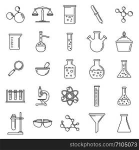 Science laboratory icon set. Outline set of science laboratory vector icons for web design isolated on white background. Science laboratory icon set, outline style
