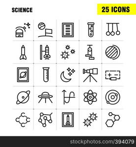 Science Line Icon Pack For Designers And Developers. Icons Of Launch, Rocket, Space, Startup, Astronomy, Solar, System, Science, Vector