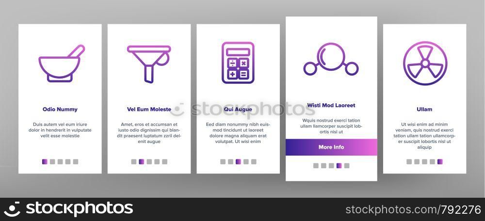 Science Line Icon Set Vector Onboarding Mobile App Page Screen. Analysis Graphic Silhouette. Science Laboratory Icons. Thin Outline Illustration. Science Line Icon Set Vector Onboarding