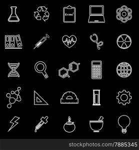 Science line icons on black background, stock vector