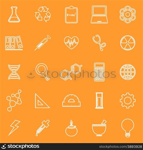 Science line icons on orange background, stock vector