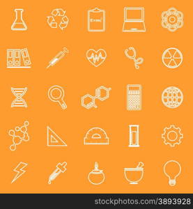 Science line icons on orange background, stock vector