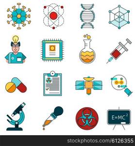 Science Line Icons Set . Science line icons set with idea and experiment symbols flat isolated vector illustration