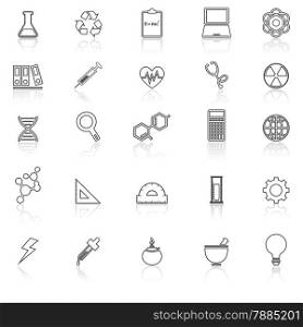 Science line icons with reflect on white background, stock vector