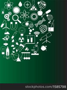 Science objects on chalkboard. Physics, chemistry, biology and Technology. Vector illustration.