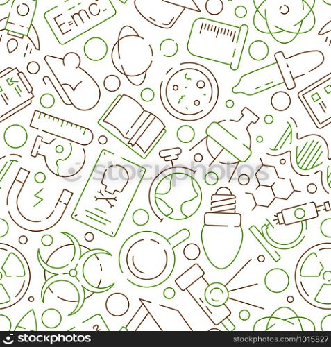 Science pattern. Physics or chemical experiment scientific industry lab equipment symbols vector seamless background. Education experiment physics and chemistry illustration. Science pattern. Physics or chemical experiment scientific industry lab equipment symbols vector seamless background