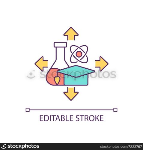 Science popularization RGB color icon. Education spread. Scientific knowledge transfer. Disseminate academic data. Isolated vector illustration. Simple filled line drawing. Editable stroke. Science popularization RGB color icon