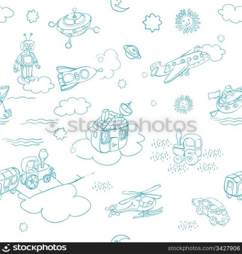 science retro 3D toys doodle pattern isolated on white