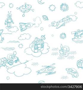 science retro 3D toys doodle pattern isolated on white