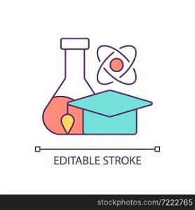 Science RGB color icon. Chemistry and physics. University graduation. Academic scientific degree. Education process. Isolated vector illustration. Simple filled line drawing. Editable stroke. Science RGB color icon