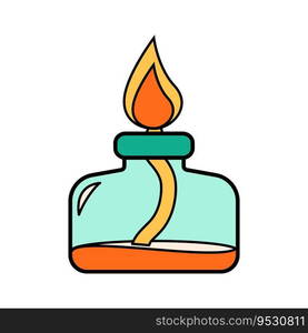 Science school alcohol or spirit burner icon. Chemistry and biology education laboratory cartoon bunsen burner with flames. Bold bright chemical equipment. Vector illustration isolated on white. Science school alcohol or spirit burner icon. Chemistry and biology education laboratory cartoon bunsen burner with flames. Bold bright chemical equipment. Vector illustration isolated on white.