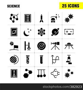 Science Solid Glyph Icon Pack For Designers And Developers. Icons Of Launch, Rocket, Space, Startup, Astronomy, Solar, System, Science, Vector