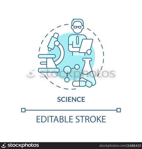 Science turquoise concept icon. Knowledge explanations. Social institution abstract idea thin line illustration. Isolated outline drawing. Editable stroke. Arial, Myriad Pro-Bold fonts used. Science turquoise concept icon