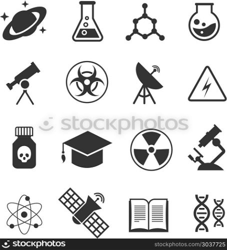 Science vector icons. Science vector icons. Science of icons set atom and dna, technology science medical and chemistry illustration