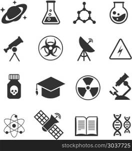 Science vector icons. Science vector icons. Science of icons set atom and dna, technology science medical and chemistry illustration