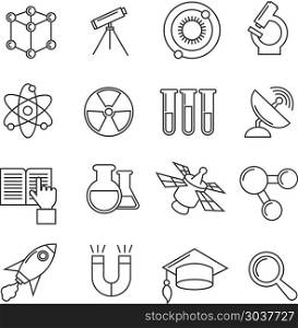 Science vector thin line icons set. Science vector thin line icons set. Research and study science, radioactive science icons of set illustration