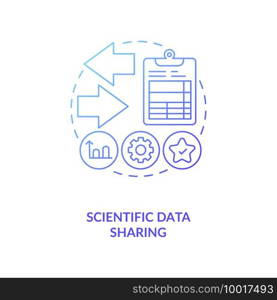 Scientific data sharing concept icon. Publishing research in conferences idea thin line illustration. Scientific methods. Vector isolated outline RGB color drawing. Editable stroke. Scientific data sharing concept icon