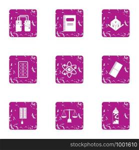 Scientific figure icons set. Grunge set of 9 scientific figure vector icons for web isolated on white background. Scientific figure icons set, grunge style