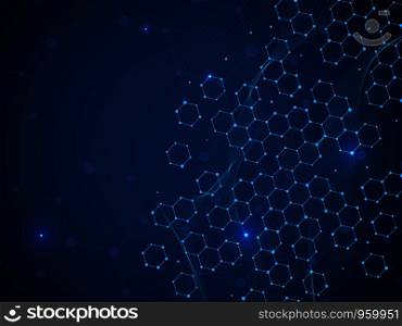 Scientific molecule background. Medical and chemistry technology dna molecular hexagonal structure. Genetic health vector pharmacy formula model concept. Scientific molecule background. Medical and chemistry technology dna molecular hexagonal structure. Genetic health vector concept