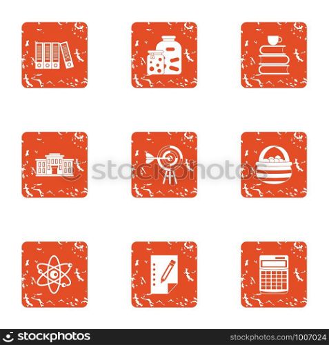 Scientific paper icons set. Grunge set of 9 scientific paper vector icons for web isolated on white background. Scientific paper icons set, grunge style