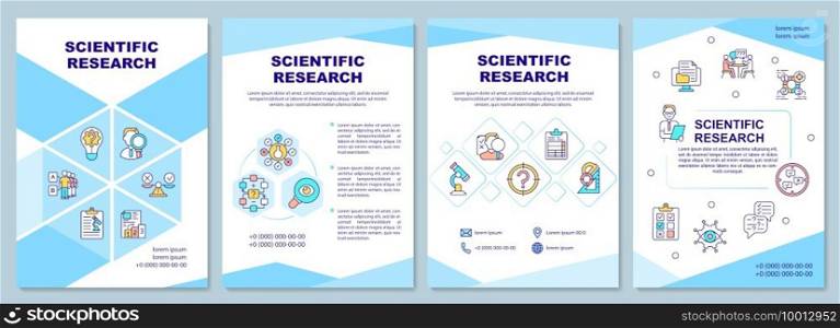 Scientific research brochure template. Search for new information. Flyer, booklet, leaflet print, cover design with linear icons. Vector layouts for magazines, annual reports, advertising posters. Scientific research brochure template