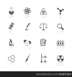 Scientific research chemistry equipment pictograms collection black graphic design icons set isolated vector illustration
