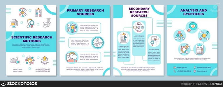 Scientific research methods brochure template. Primary research source. Flyer, booklet, leaflet print, cover design with linear icons. Vector layouts for magazines, annual reports, advertising posters. Scientific research methods brochure template