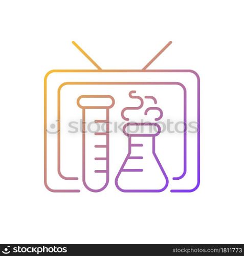 Scientific show gradient linear vector icon. Educational TV series for learning science. Watching chemistry program. Thin line color symbol. Modern style pictogram. Vector isolated outline drawing. Scientific show gradient linear vector icon