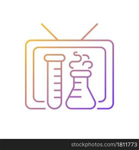 Scientific show gradient linear vector icon. Educational TV series for learning science. Watching chemistry program. Thin line color symbol. Modern style pictogram. Vector isolated outline drawing. Scientific show gradient linear vector icon