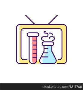 Scientific show RGB color icon. Educational TV series for learning science. Watching chemistry program on television channel. Isolated vector illustration. Simple filled line drawing. Scientific show RGB color icon