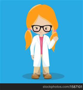 scientist, girl, orange, 04, Vector, illustration, cartoon, graphic, vec