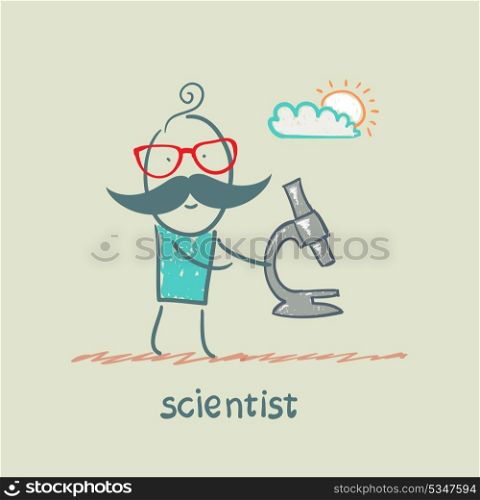 Scientist holding microscope