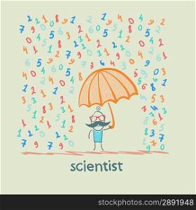 scientist in the rain of numbers