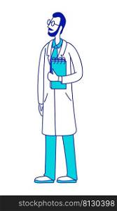 Scientist semi flat color vector character. Posing figure. Full body person on white. Laboratory worker. Researcher simple cartoon style illustration for web graphic design and animation. Scientist semi flat color vector character