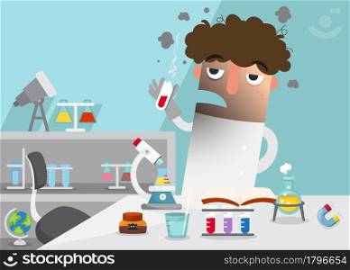 Scientists doing experiment surrounded by lab equipment .illustration,vector