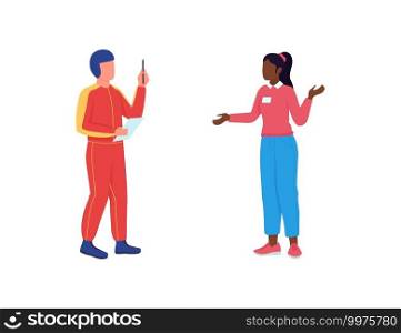 Scientists flat color vector faceless character set. Gathering information for improving rocket science. Developing isolated cartoon illustration for web graphic design and animation collection. Scientists flat color vector faceless character set