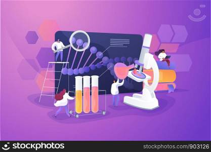 Scientists working with DNA. Doctors doing laboratory research. Medicine and technology. Genetic testing, DNA testing, genetic diagnosis concept. Vector isolated concept creative illustration. Genetic testing concept vector illustration