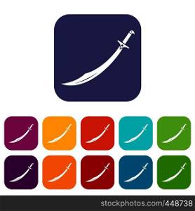 Scimitar sword icons set vector illustration in flat style In colors red, blue, green and other. Scimitar sword icons set flat