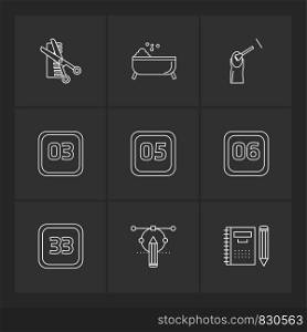 scissor , bathtub , nail polish , calender , months , cosmetics , household , year , dates , countinng , washroom , items ,icon, vector, design, flat, collection, style, creative, icons