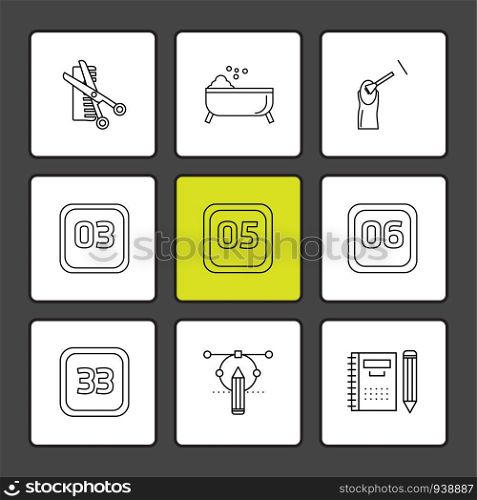 scissor , bathtub , nail polish , calender , months , cosmetics , household , year , dates , countinng , washroom , items ,icon, vector, design, flat, collection, style, creative, icons