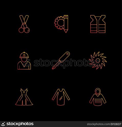 scissor , gear , pencil , life guard , skiirts , hardware , tools ,labour , constructions , icon, vector, design, flat, collection, style, creative, icons , electronics ,