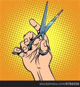 Scissor hand Barber pop art retro style. Scissor hand Barber
