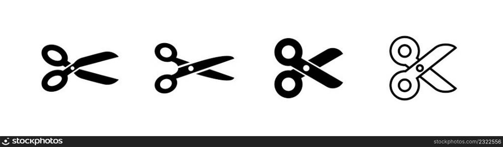 Scissor icon related, flat style and outlined style