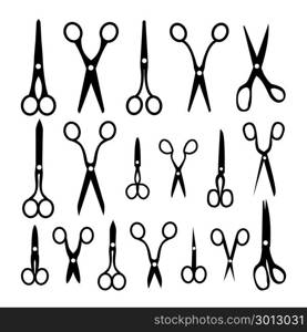 Scissor Icon Set Vector. Different Types. Opened And Closed. Hairdressing. Hair. Isolated Flat illustration. Scissor Icon Set Vector. Different Types. Opened And Closed. Hairdressing. Hair. Isolated illustration