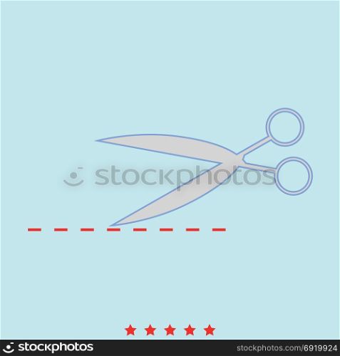 Scissor with cut line set icon .